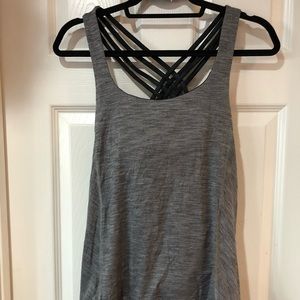 Lululemon Gray and Black Criss Cross Cutout Top